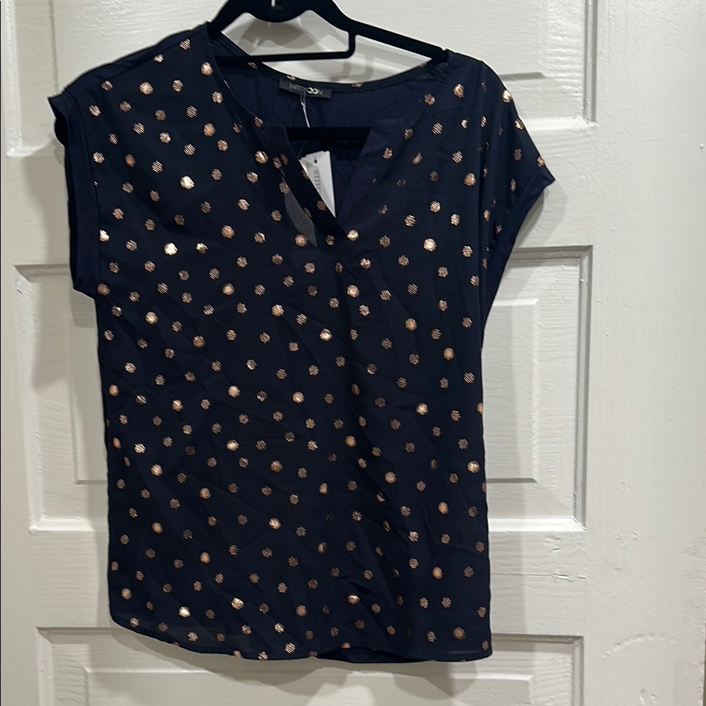 Papermoon Navy Foil Print Cap Sleeve Blouse